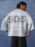 PAVTROS Camiseta Masculina com Estampa de Letras Listradas, Ombros Caídos e Ajuste Solto