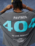 PAVTROS Camiseta Masculina com Estampa de Letras Listradas, Ombros Caídos e Ajuste Solto