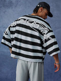PAVTROS Camiseta Masculina com Estampa de Letras Listradas, Ombros Caídos e Ajuste Solto
