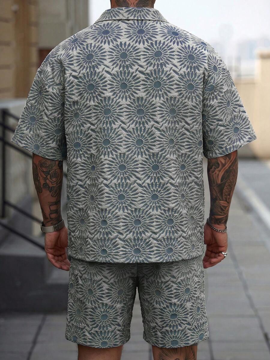 Manfinity CasualCool Conjunto de Camisa e Shorts Casuais Jacquard Masculino