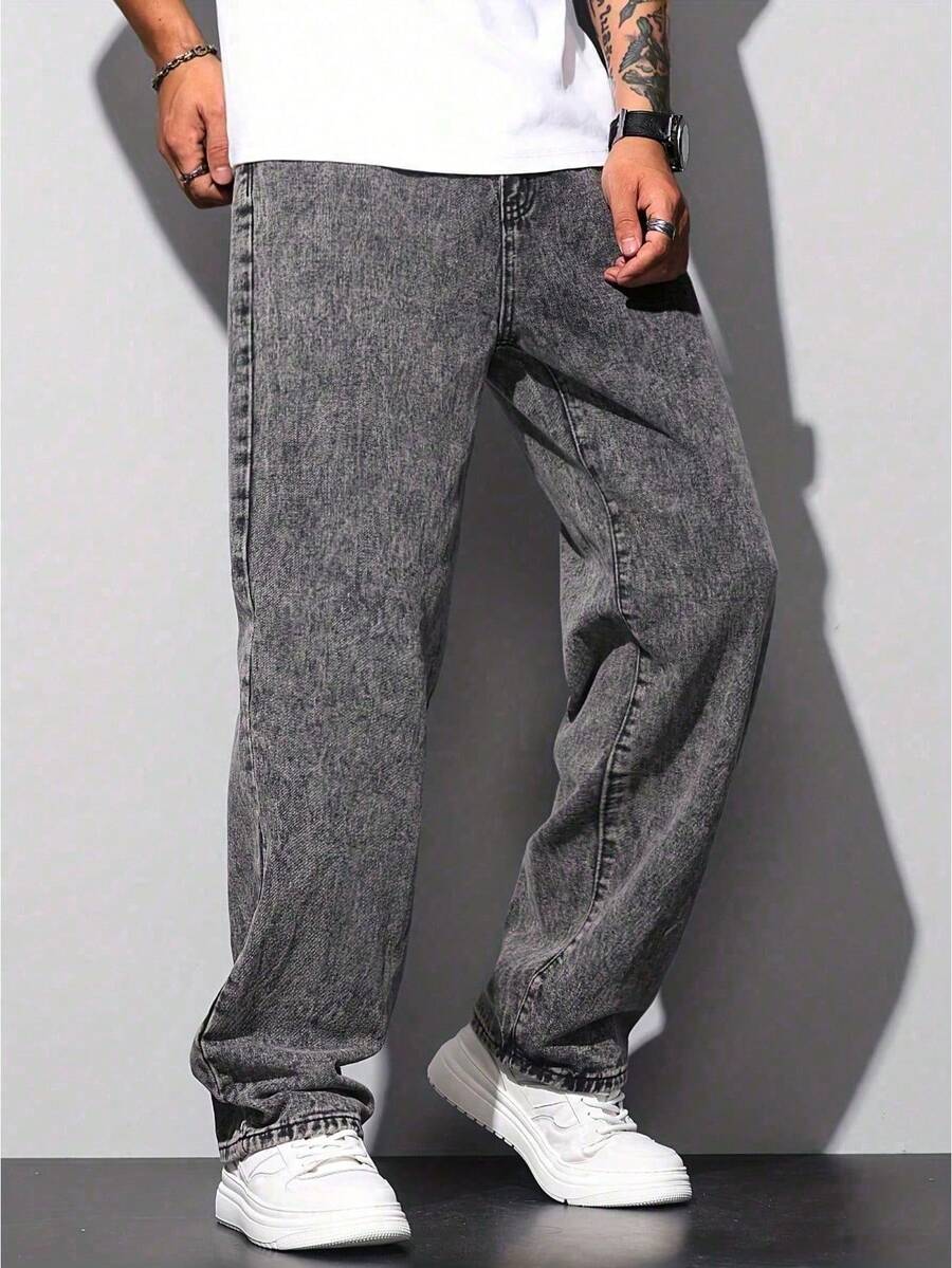 Calça Pavtros Loose Fit Washed Denim Grey - foto 3