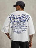 PAVTROS Camiseta Masculina com Estampa de Letras Listradas, Ombros Caídos e Ajuste Solto