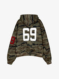 Camouflage Print Boxy Zip-Up Hoodie