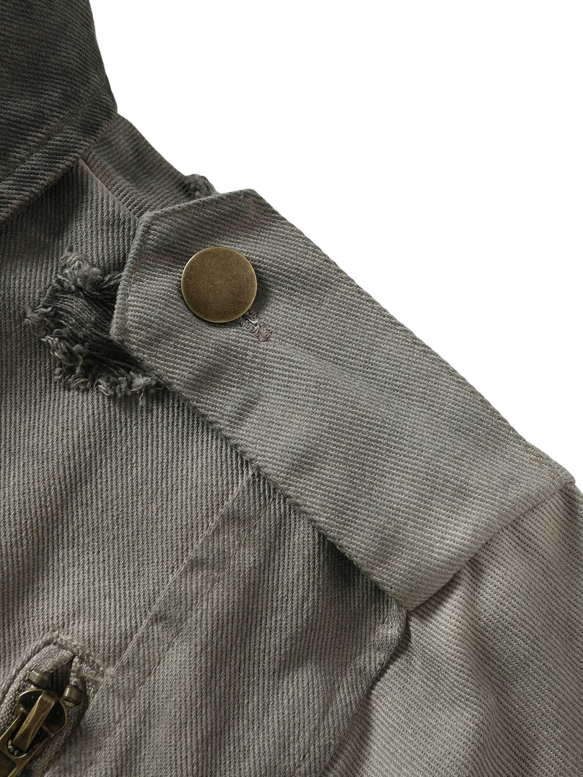 Jaqueta Pavtros Distressed Irregular Zip Up Denim Jacket - foto 8