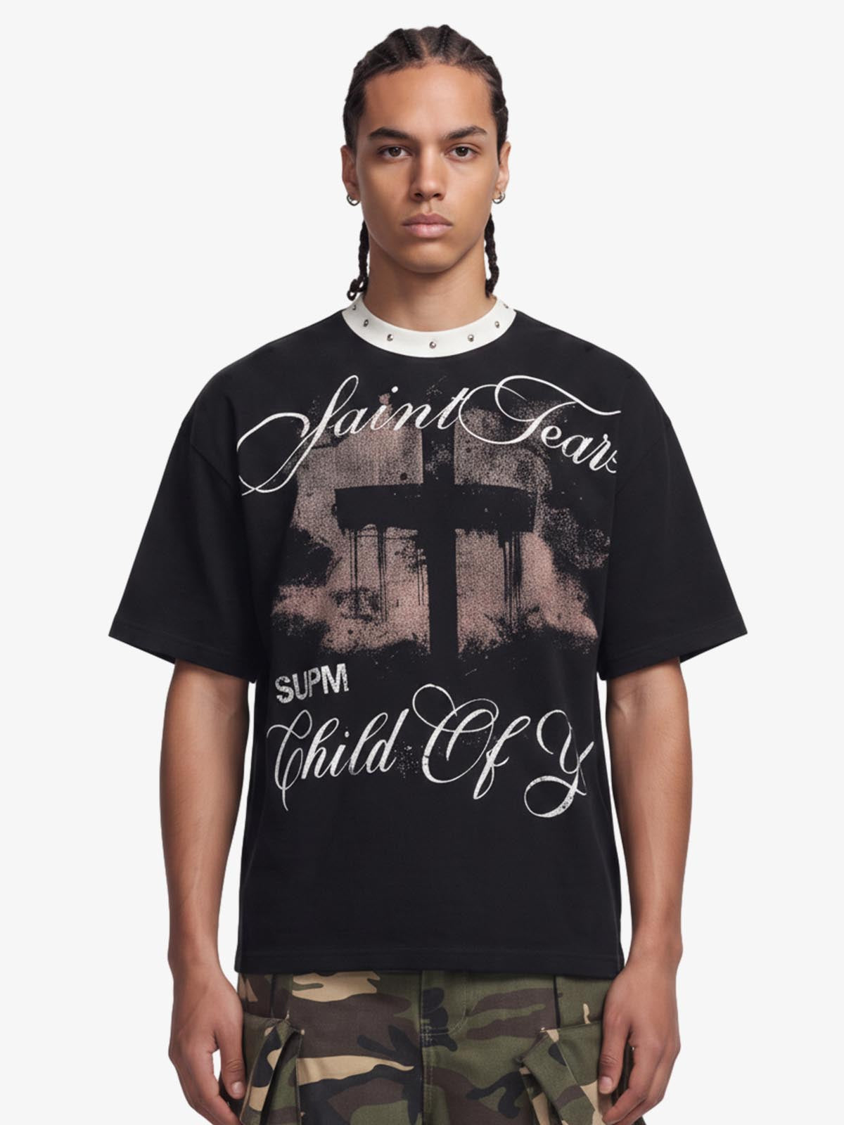 Camiseta Pavtros Studios Saint Fear Studded Oversized - foto 1