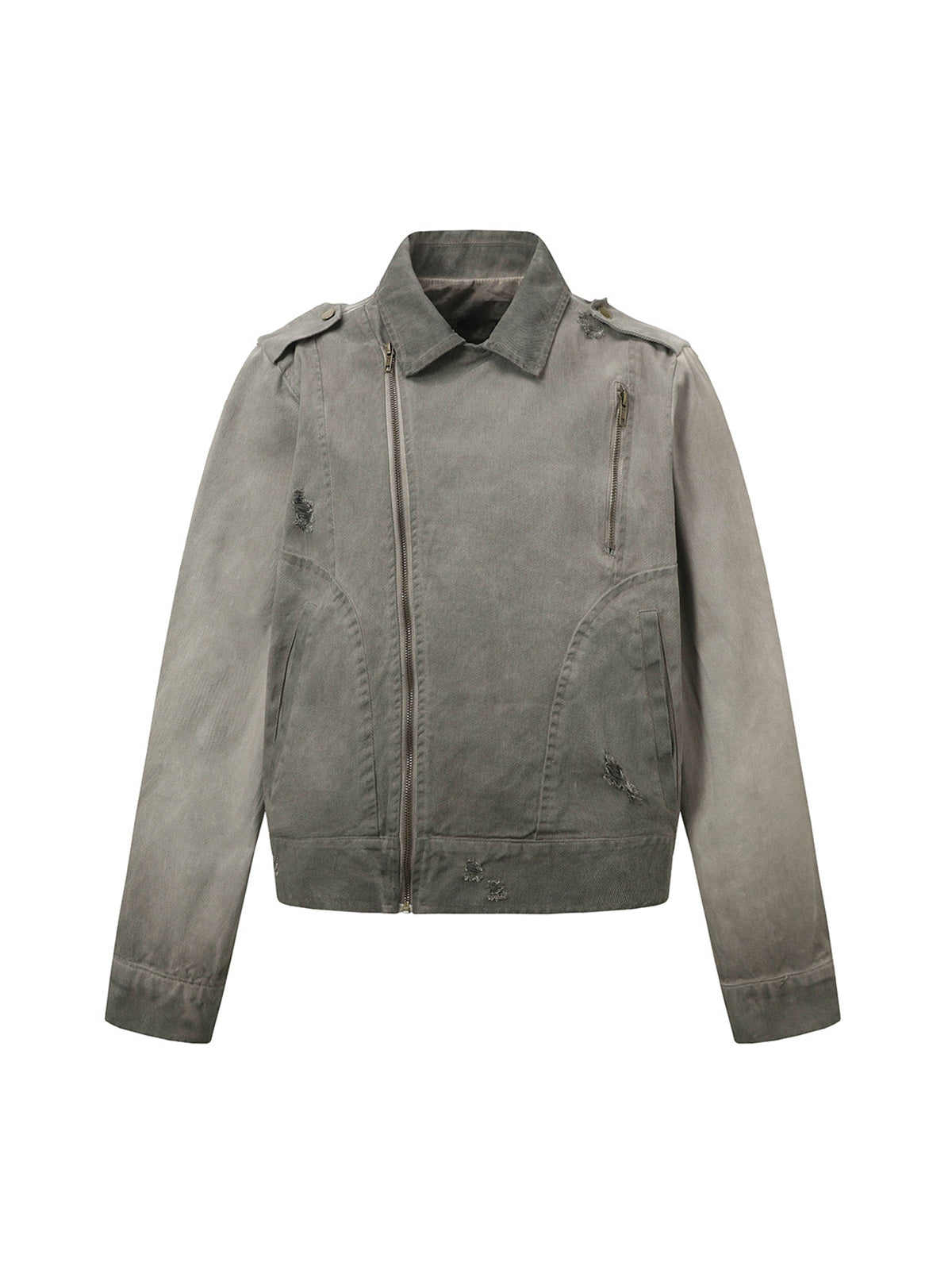 Jaqueta Pavtros Distressed Irregular Zip Up Denim Jacket - foto 1