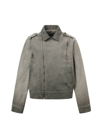 Jaqueta Pavtros Distressed Irregular Zip Up Denim Jacket - foto 1