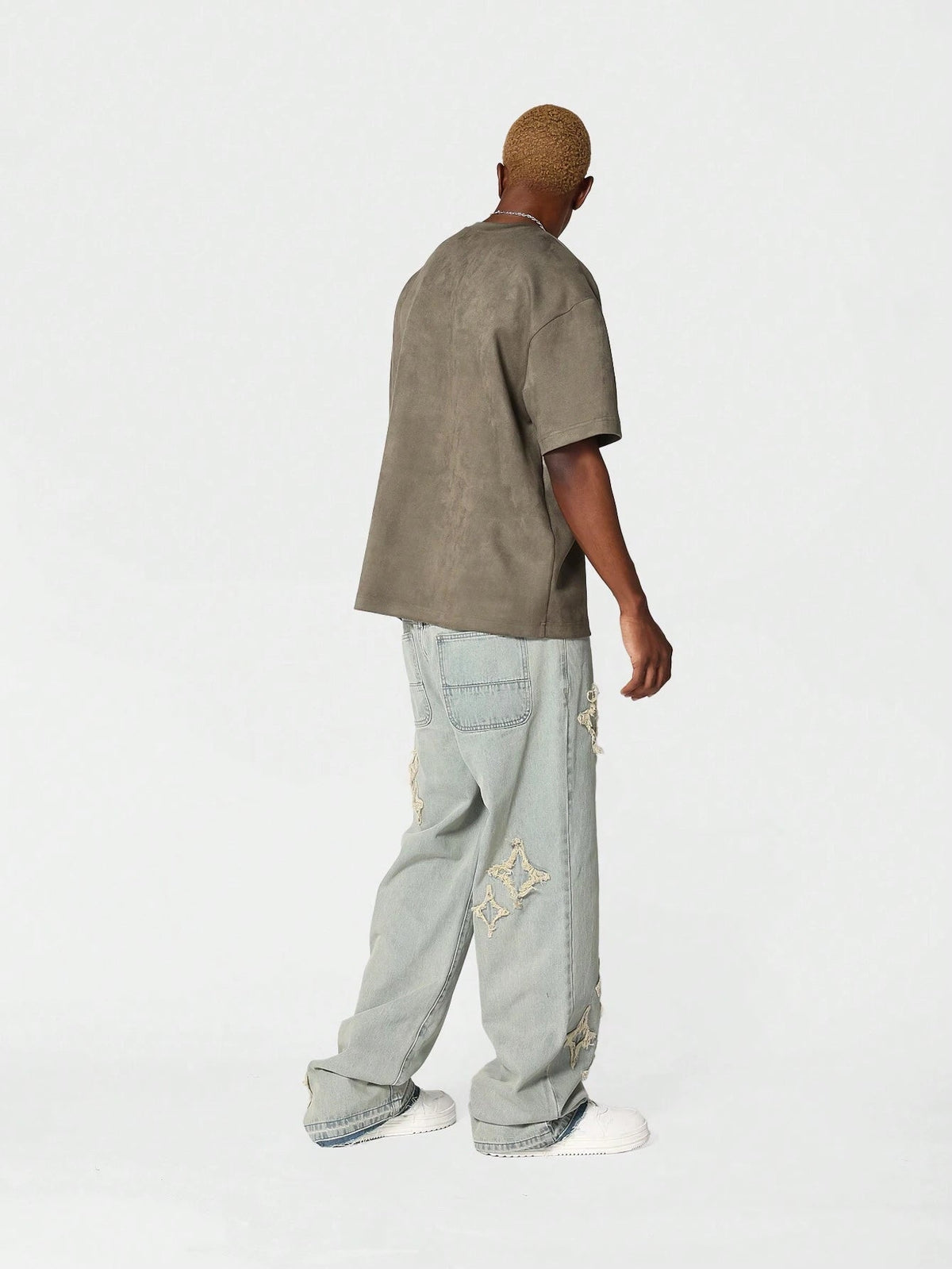 Calça Pavtros Denim Solto com Aplicação Stars