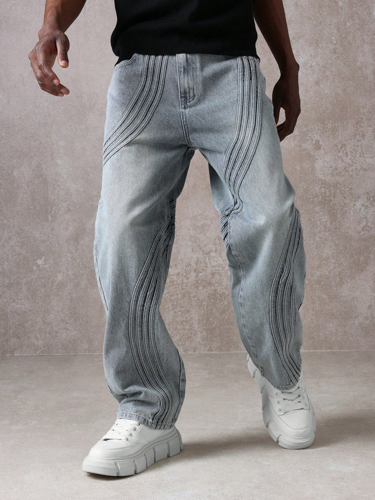Calça Pavtros Denim com Costura Solta de Estilo Onda