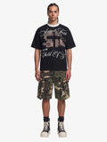 Gothic Cross Print Studded Collar Waffle Knit Graphic T-Shirt