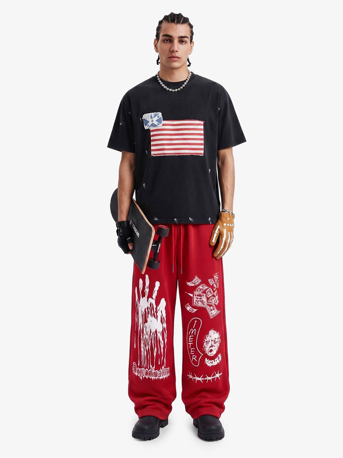Camiseta Pavtros Flag Washed Black Oversized