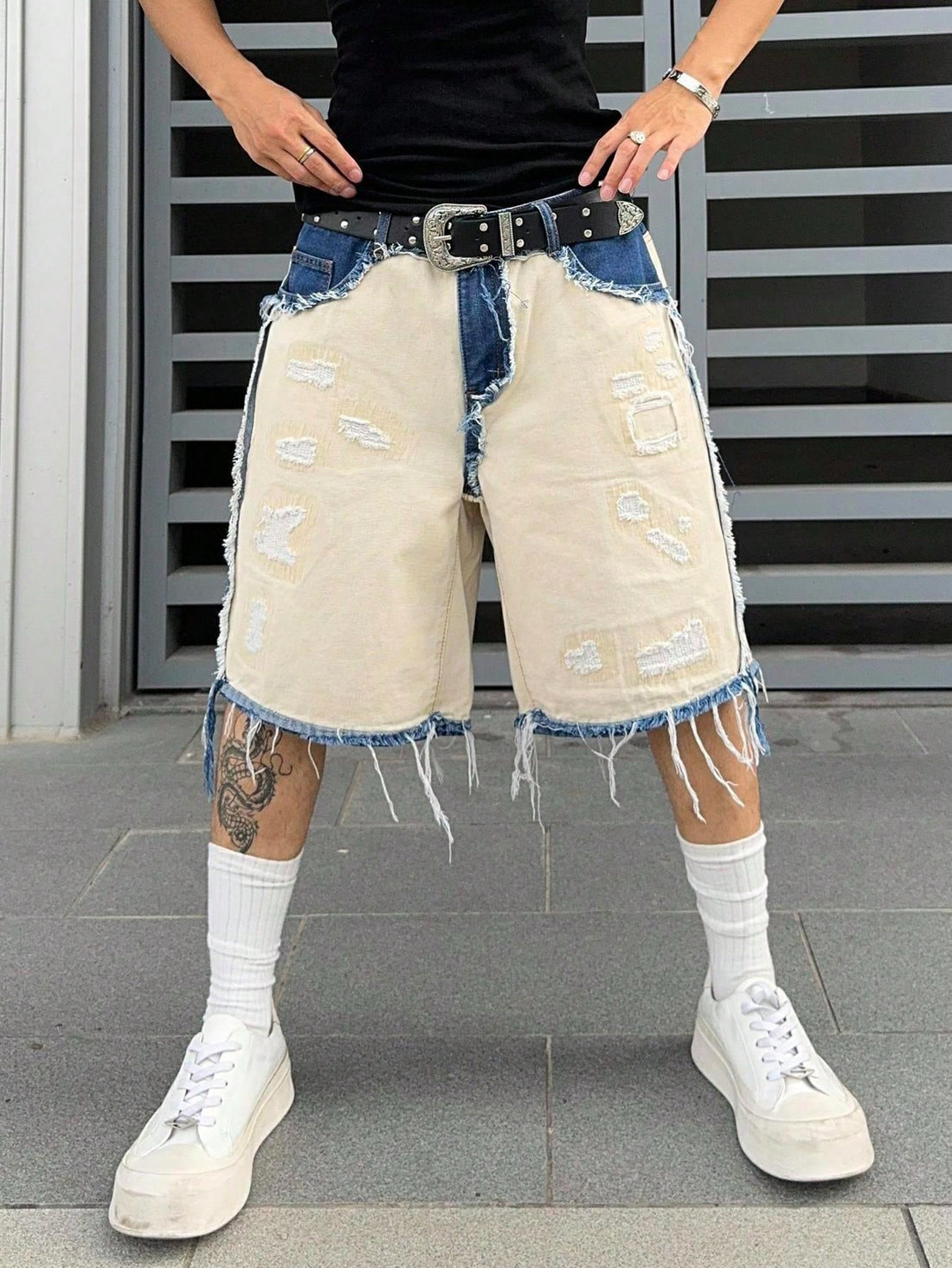 Short Pavtros Denim Bege Punk Jeans — Foto 1