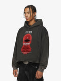 Retro Bandit Hat Graphic Distressed Cropped Hoodie