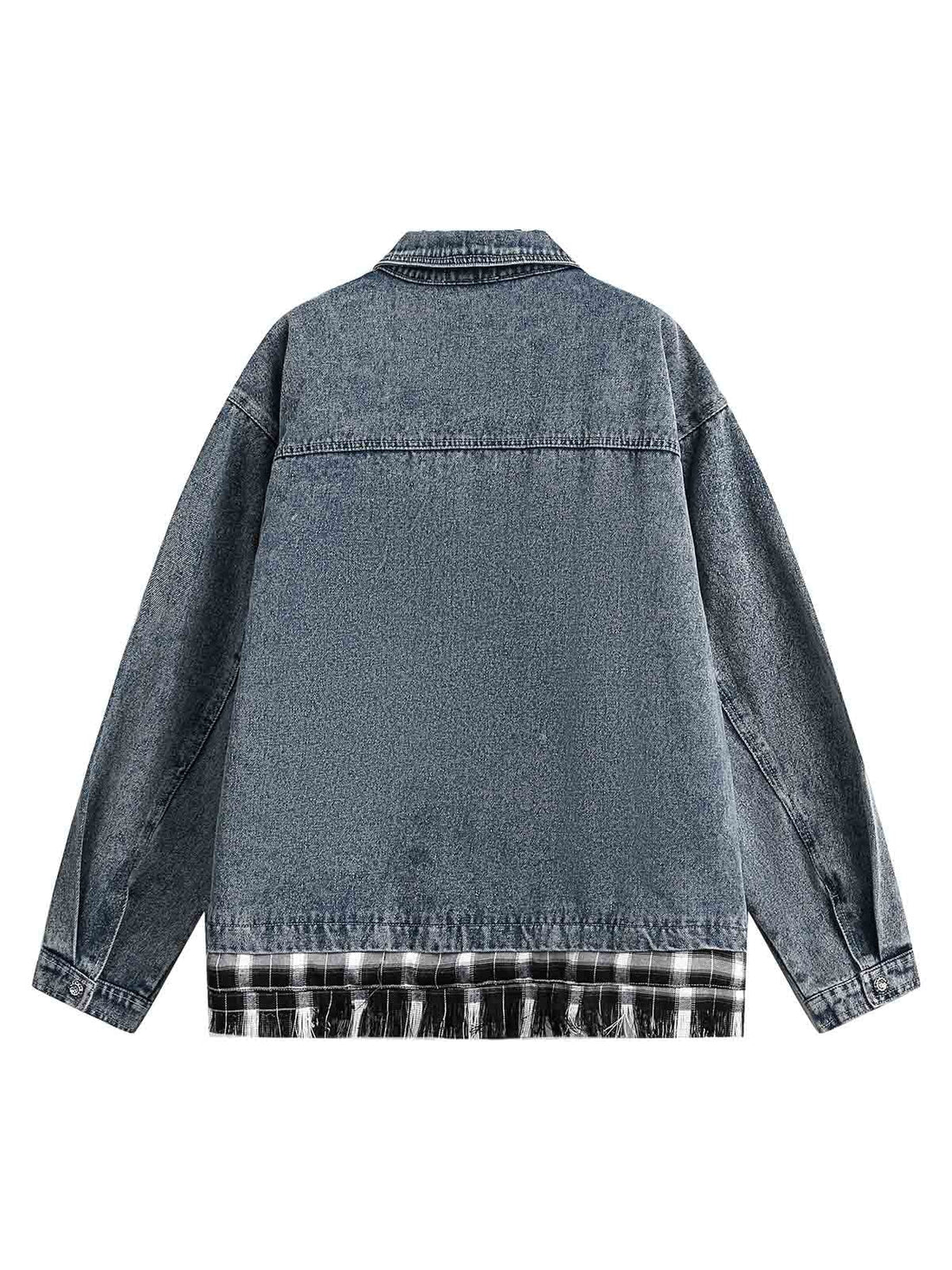 Jaqueta Washed Distressed Patchwork Faux Two-Piece Denim