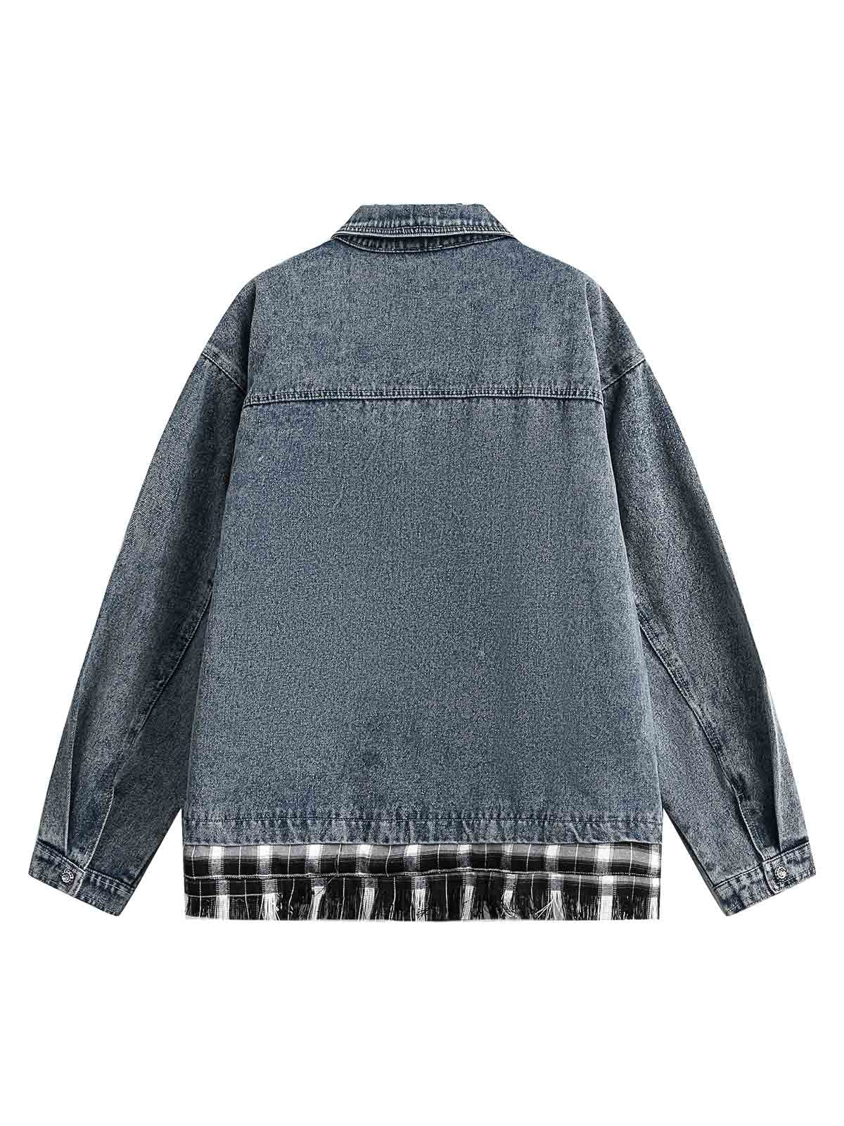 Jaqueta Pavtros Washed Distressed Patchwork Faux Two-Piece Denim - foto 2