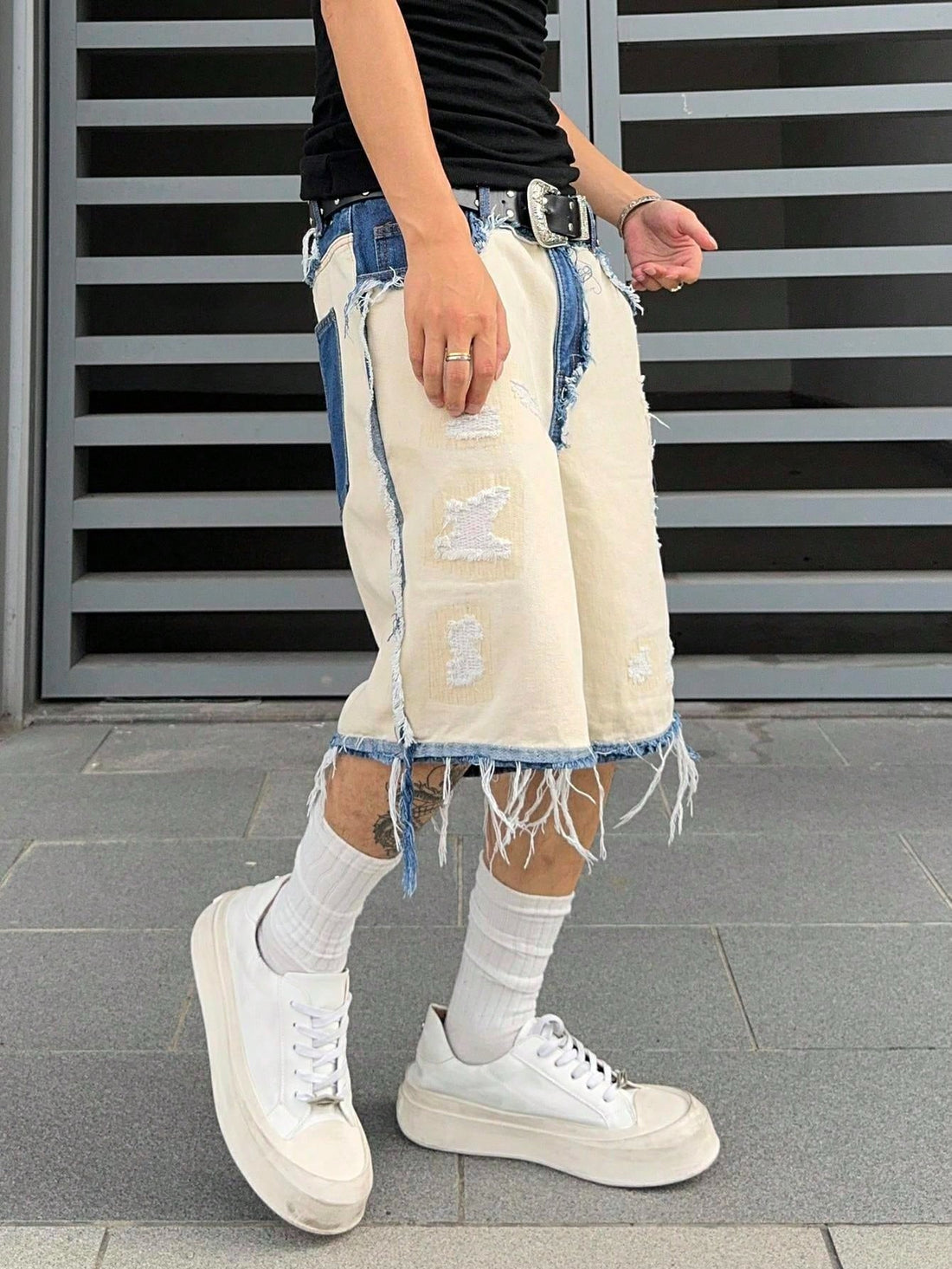 Short Pavtros Denim Bege Punk Jeans — Foto 1