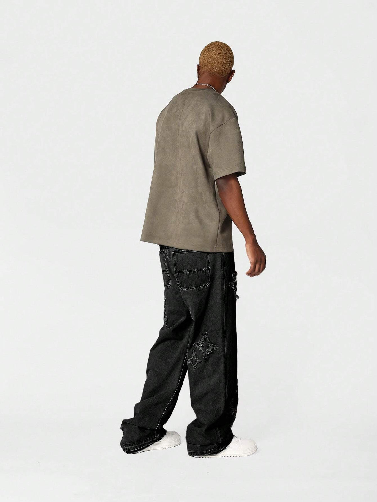 Calça Pavtros Denim Solto com Aplicação Stars