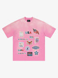Washed Vintage Sticker Print T-Shirt
