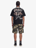 Gothic Cross Print Studded Collar Waffle Knit Graphic T-Shirt