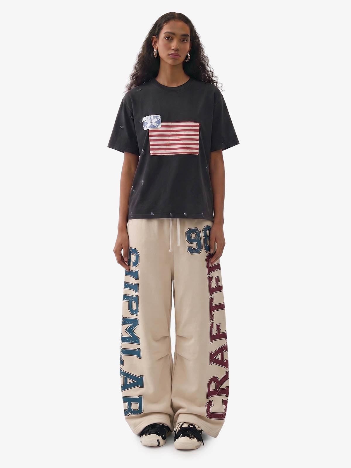 Camiseta Pavtros Flag Washed Black Oversized