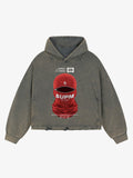 Retro Bandit Hat Graphic Distressed Cropped Hoodie