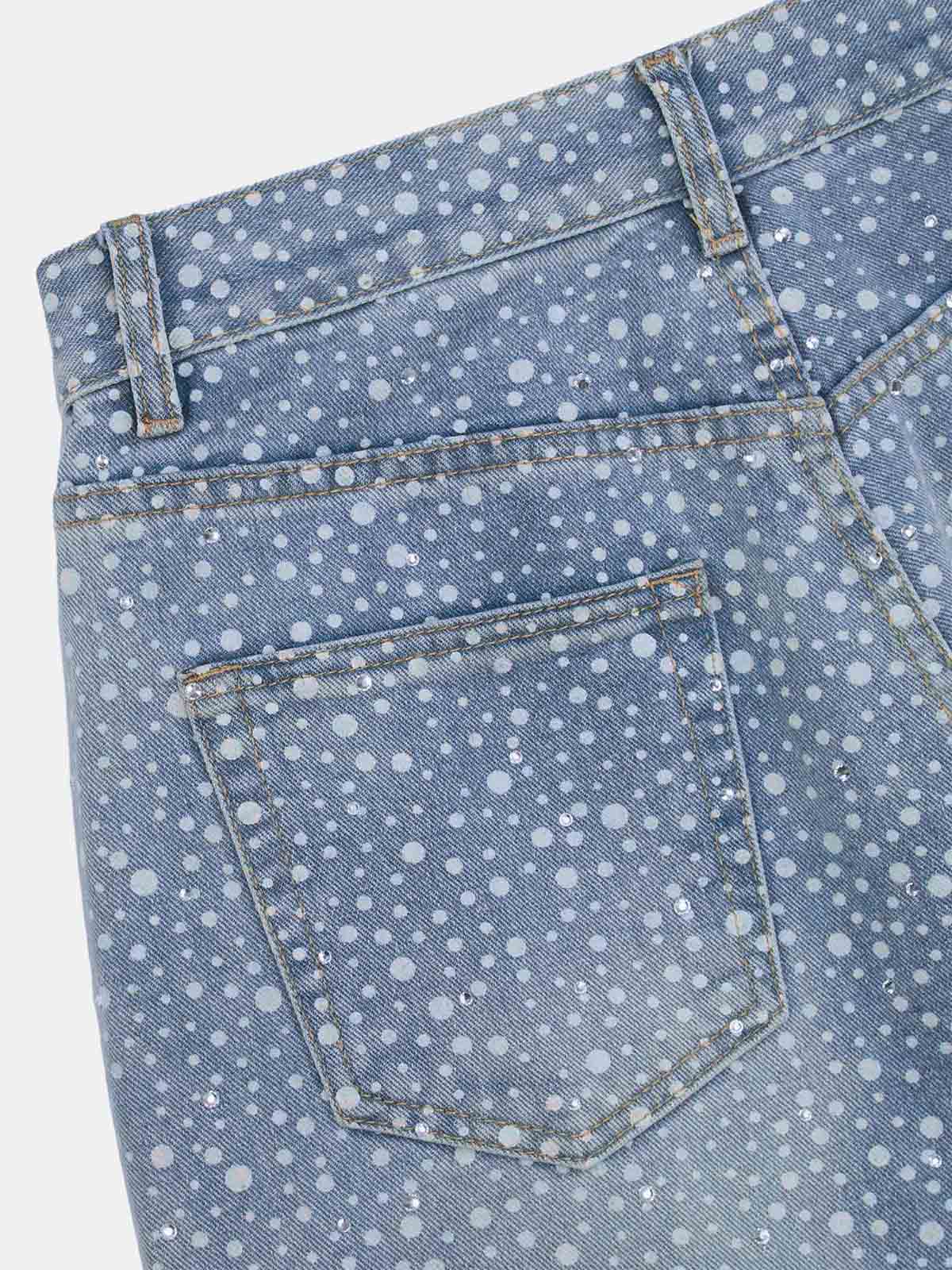 Calça Pavtros Ink Splashed Hotfix Rhinestone Baggy Jeans
