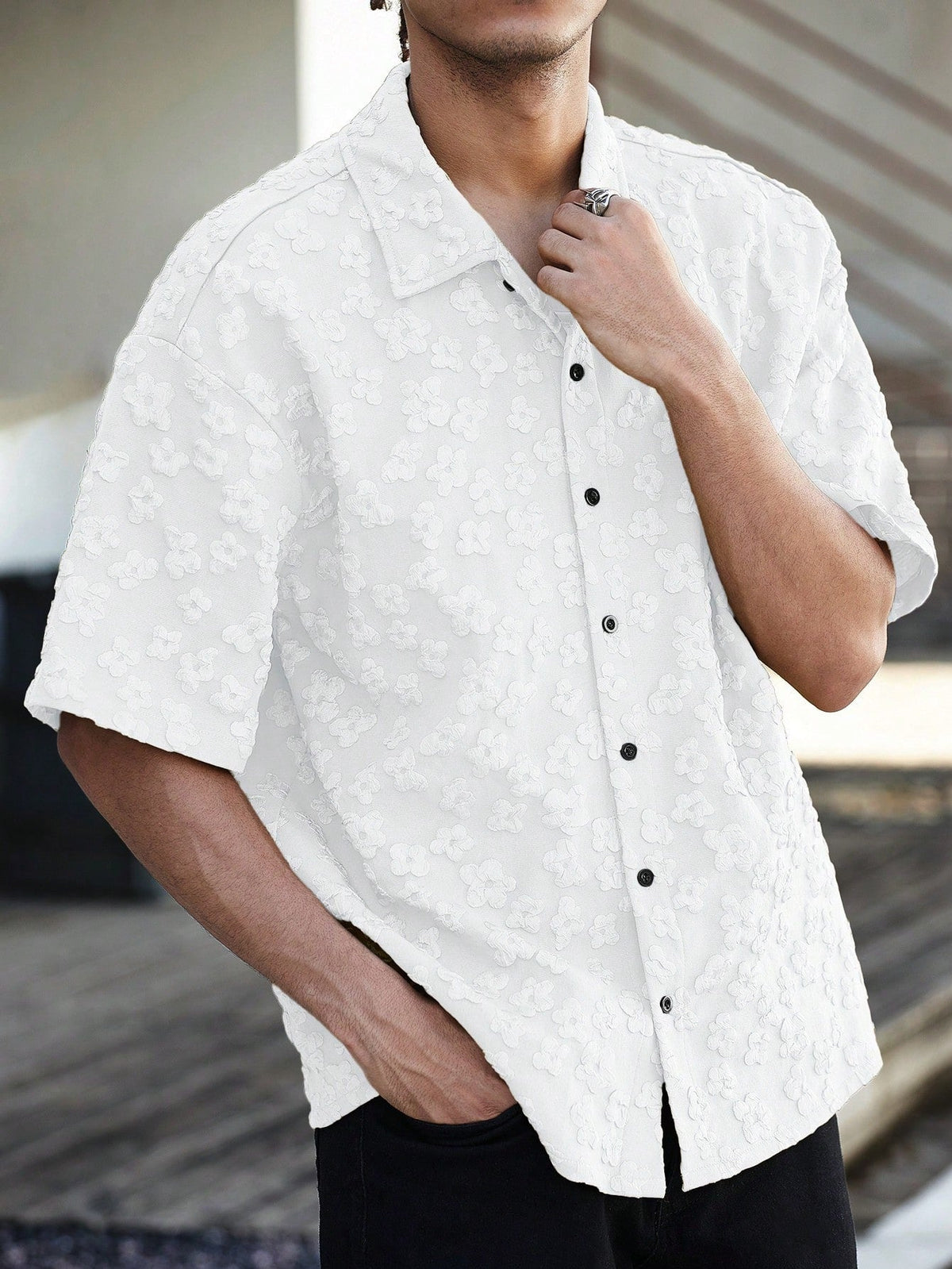 Camisa Pavtros Floeyr de Manga Curta Jacquard