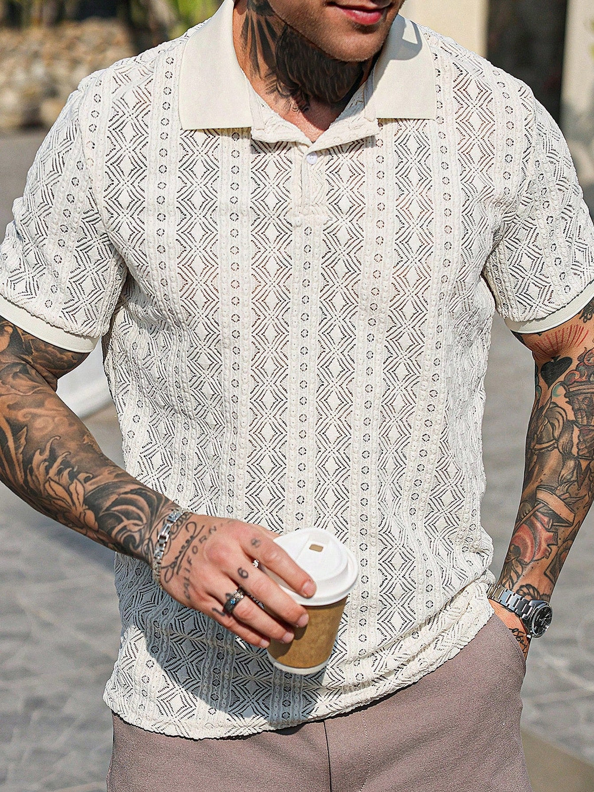 Camisa Polo Pavtros Casual Geométrica Confort