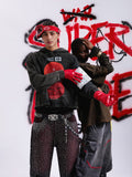 Retro Bandit Hat Graphic Distressed Cropped Hoodie