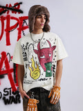 Waffle Knit Graffiti Devil Graphic Oversized T-Shirt
