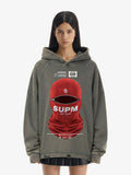 Retro Bandit Hat Graphic Distressed Cropped Hoodie