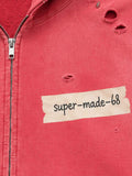 Studded Distressed Zip Hoodie