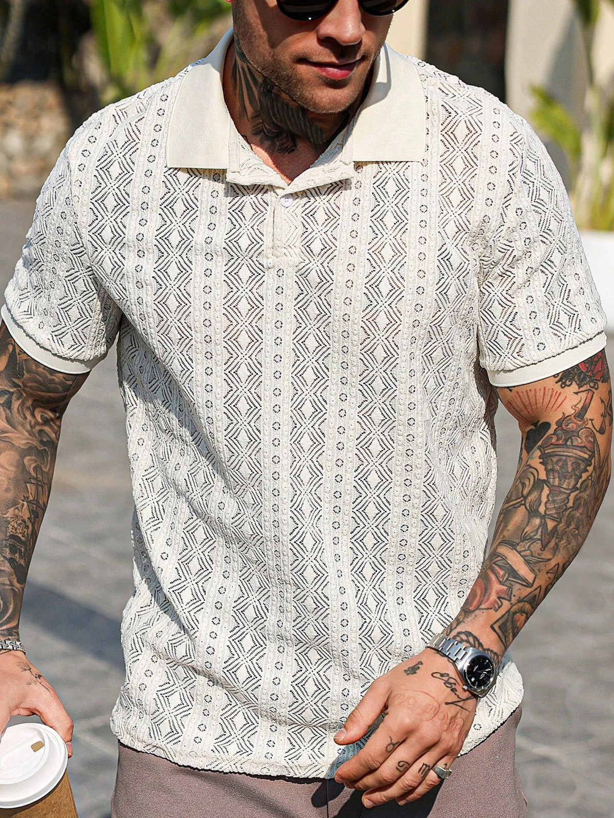 Camisa Polo Pavtros Casual Geométrica Confort