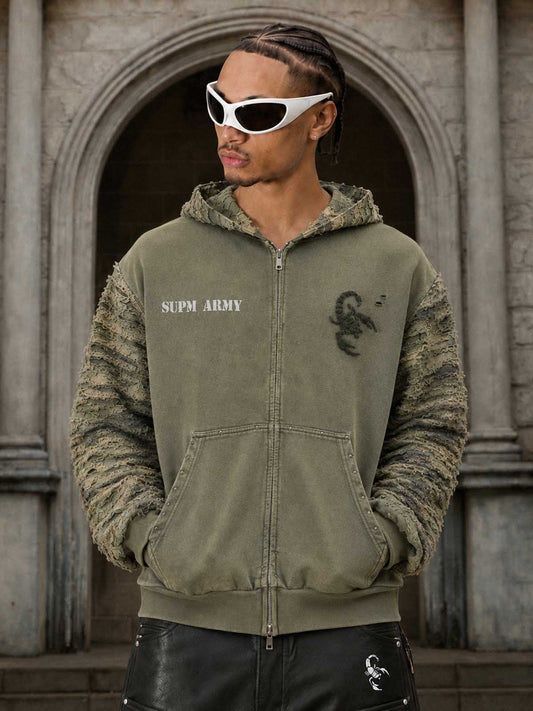 Moletom Pavtros SUPM Army Zip-Up Washed