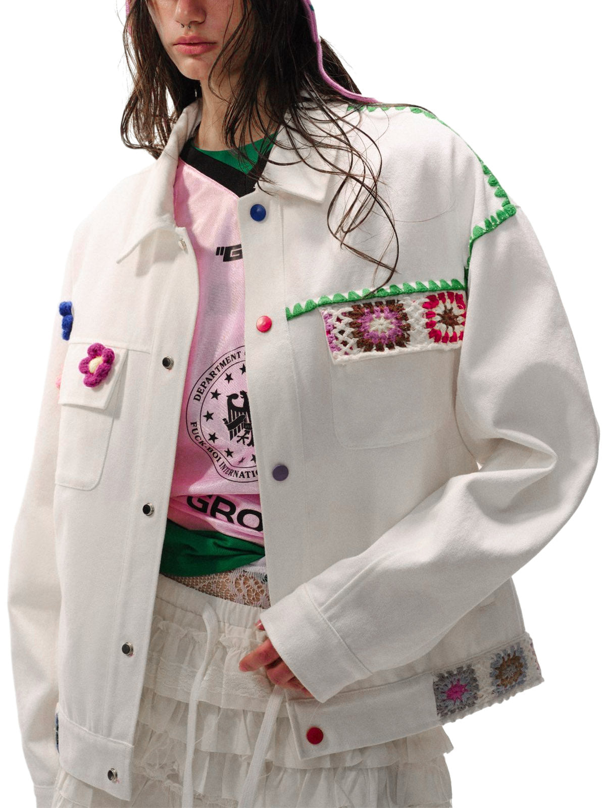 Jaqueta Pavtros Studios Crochet Patch Denim Jacket — Foto 4