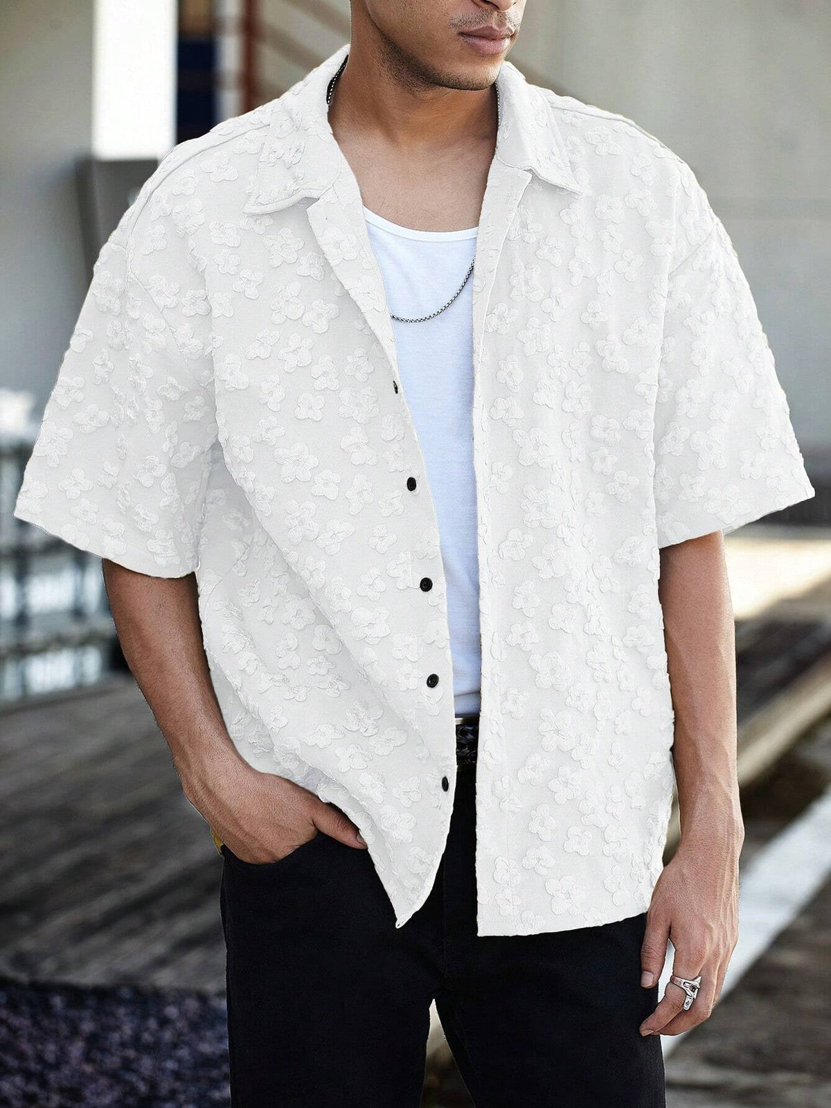 Camisa Pavtros Floeyr de Manga Curta Jacquard