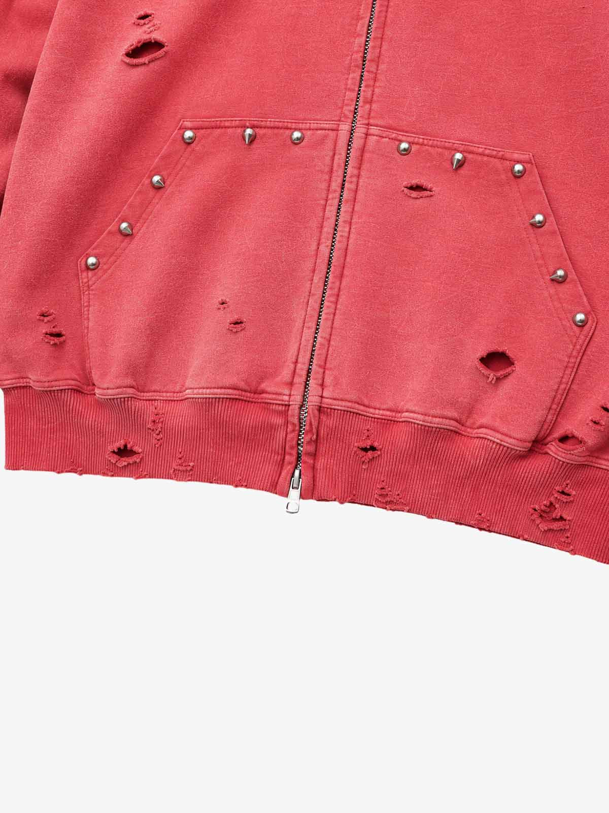 Moletom Pavtros Supermade Distressed Studs Red Zip-Up - foto 5