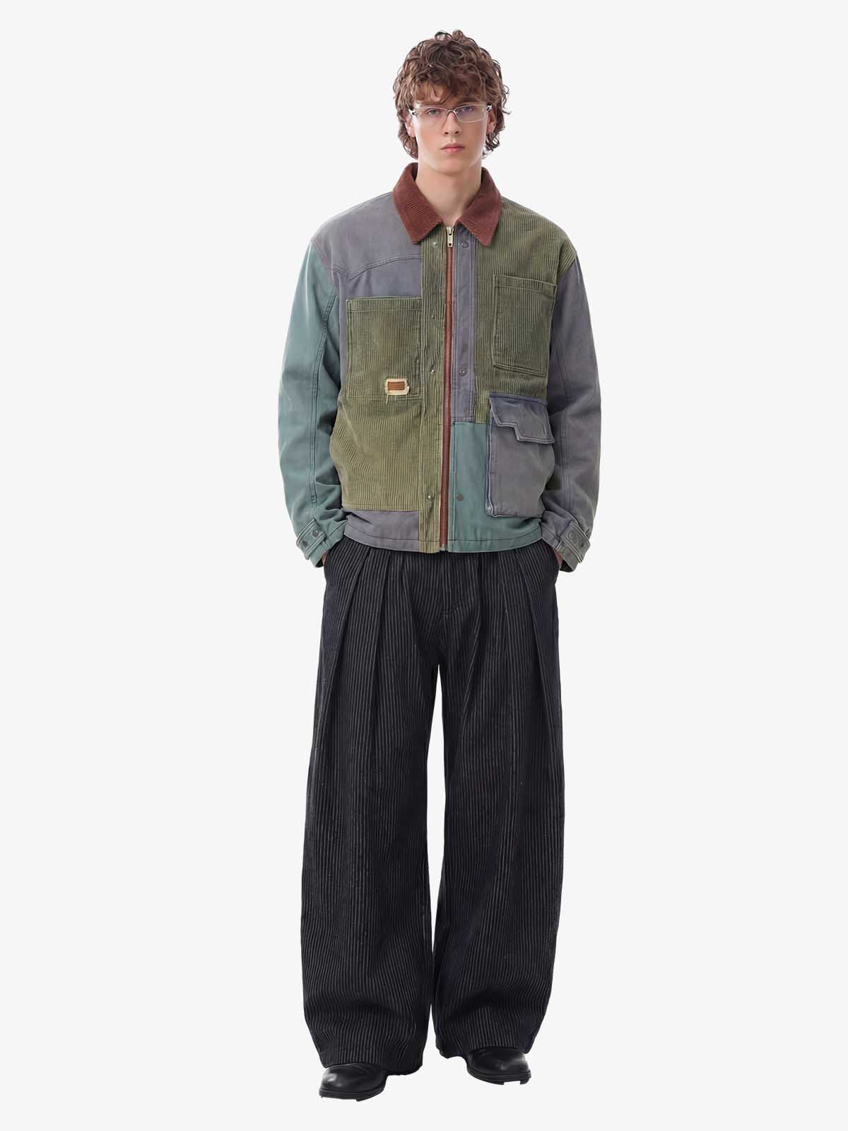 Calça Pavtros Pinstripe Pleated Wide Leg