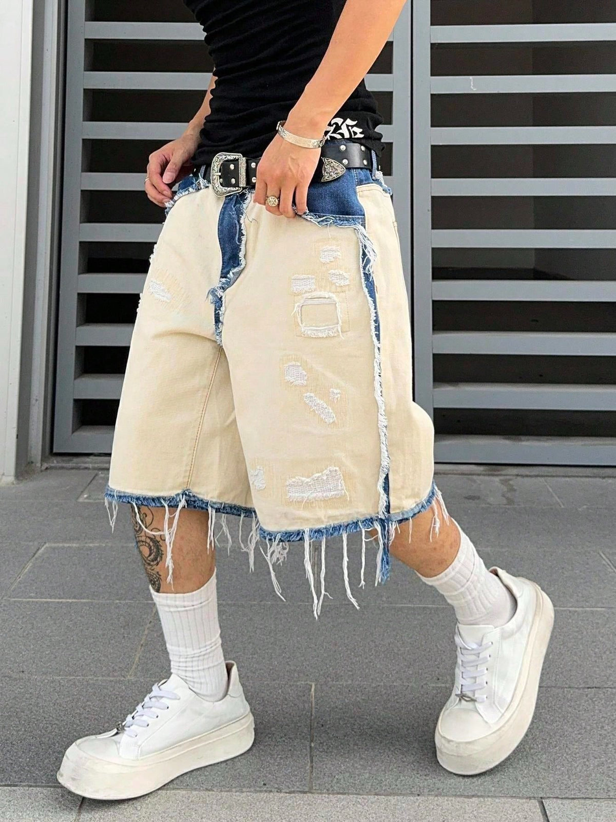 Short Pavtros Denim Bege Punk Jeans - foto 3