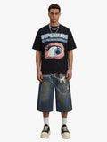 Waffle Knit Eye Graphic Letter Print T-Shirt