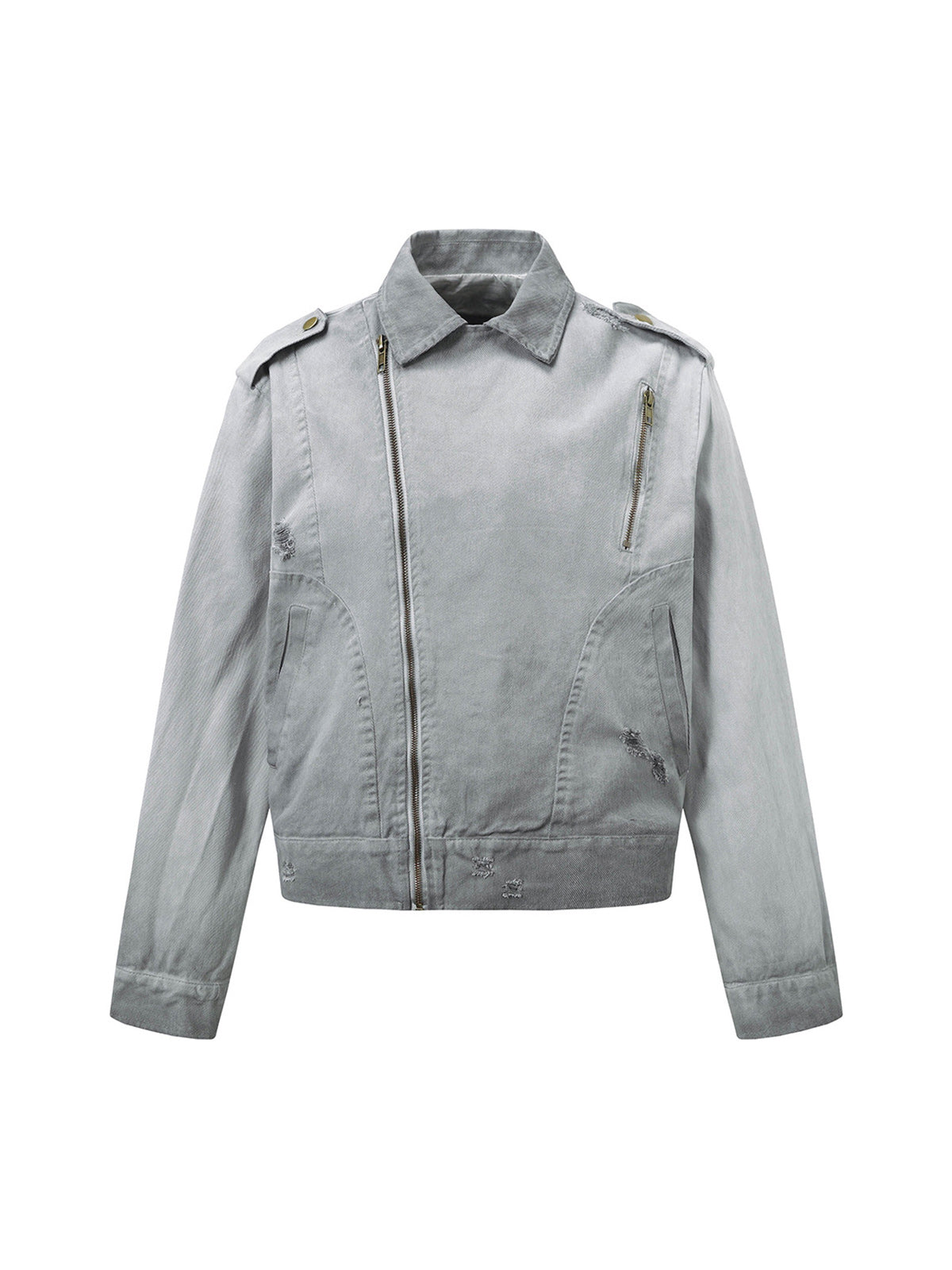 Jaqueta Pavtros Distressed Irregular Zip Up Denim Jacket - foto 2
