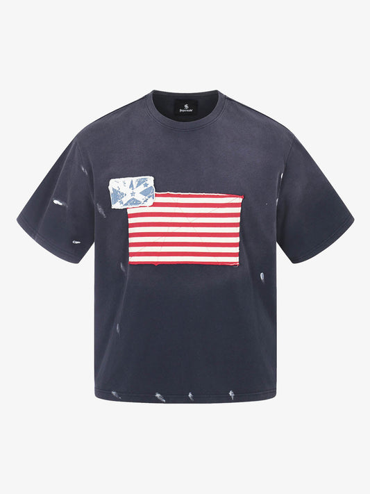 Camiseta Pavtros Flag Iron Cross Washed Black Oversized
