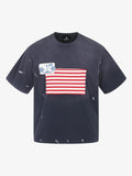 Vintage Washed Flag Patchwork Graphic T-Shirt