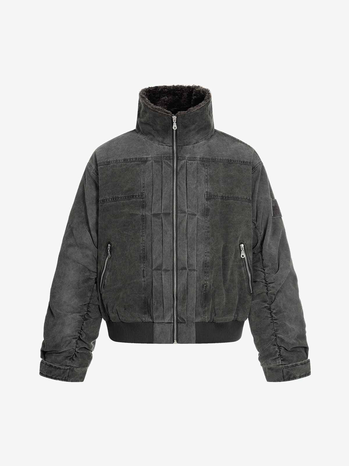 Jaqueta Pavtros Distressed Pleated Shearling Collar