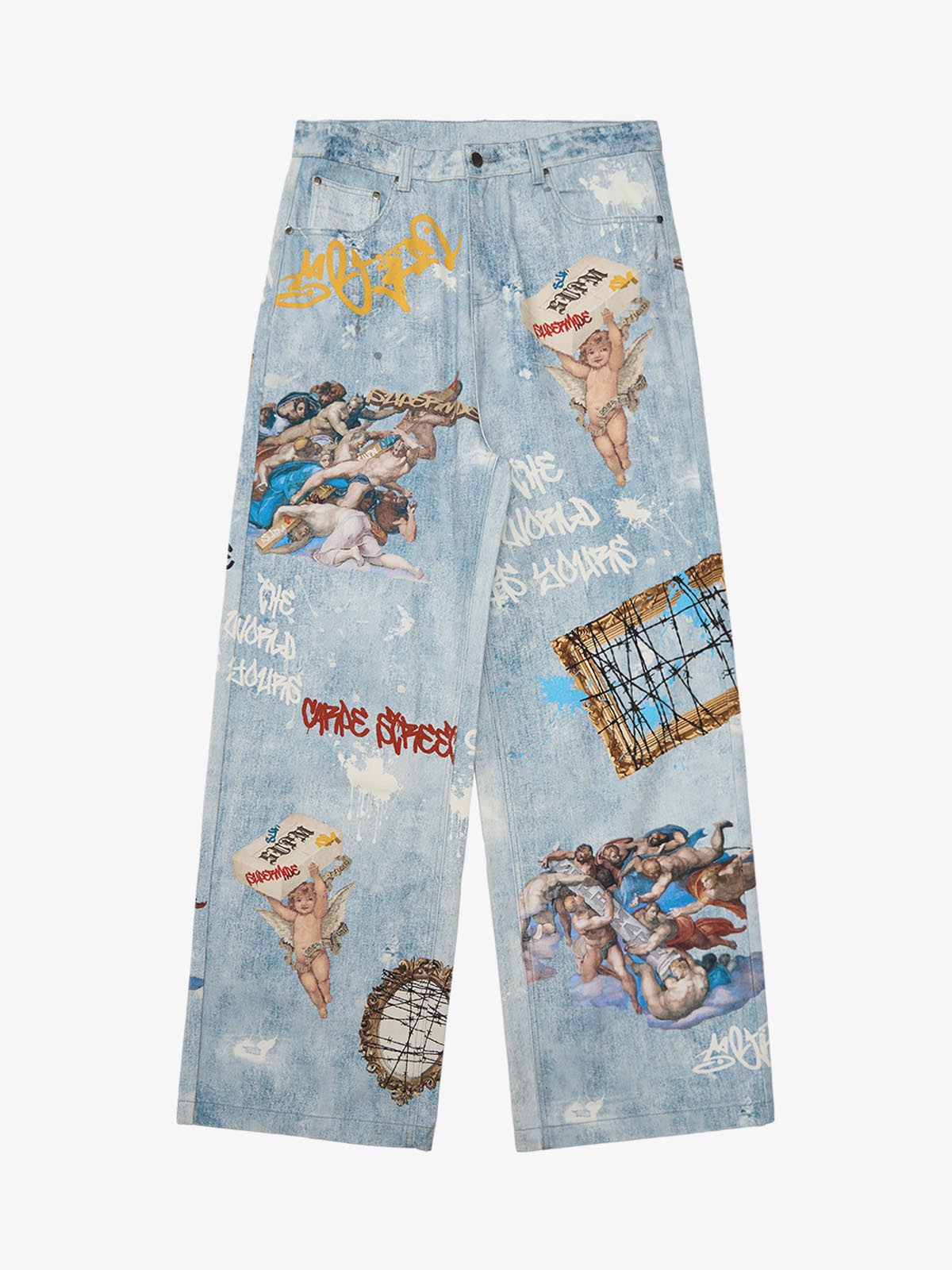 Calça Jeans Pavtros Sacred Renaissance Graffiti Light Wash — Foto 1
