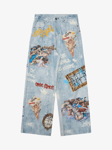 Calça Jeans Pavtros Sacred Renaissance Graffiti Light Wash — Foto 1