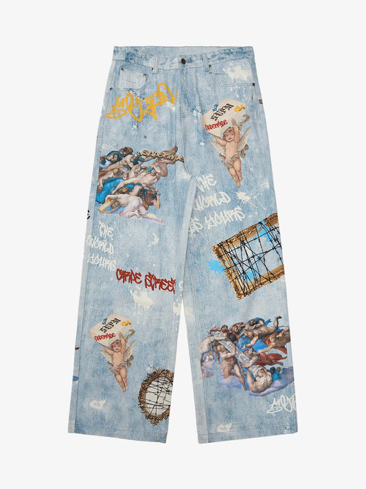 Calça Jeans Pavtros Sacred Renaissance Graffiti Light Wash