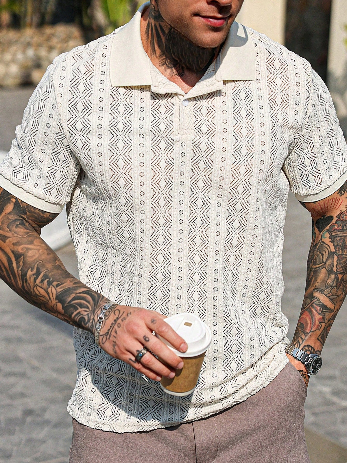 Camisa Polo Pavtros Casual Geométrica Confort