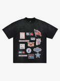 Washed Vintage Sticker Print T-Shirt