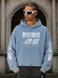 Racing Letter Flame Graphic Distressed Cropped Hoodie